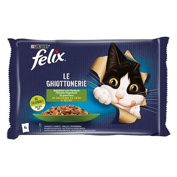 Felix Gatto Le Ghiottonerie - con Manzo - Carote - Pollo e Pomodoro - 4x85gr