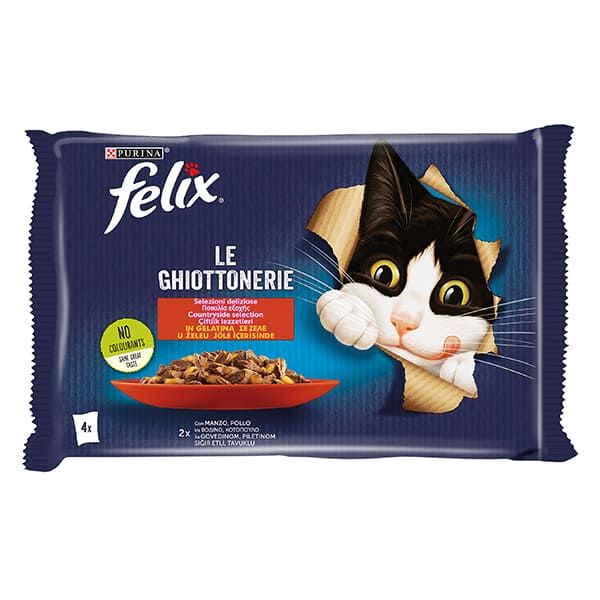 Felix Gatto Le Ghiottonerie - con Manzo e Pollo in Gelatina - 4x85gr