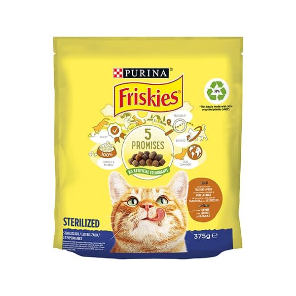 Friskies Gatti Sterilizzati - Crocchette con un gustoso mix di Pollo e Tacchino e con verdure 375 Gr