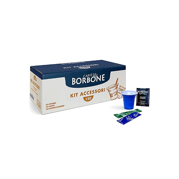 Kit caffè bicchierini palettine e zucchero Borbone - composto da 150 pezzi ciascuno