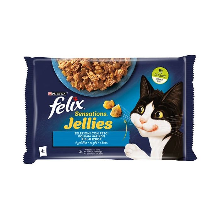Felix Sensations Jellies, Selezione con Pesci: Salmone e Trota, 4x85 g