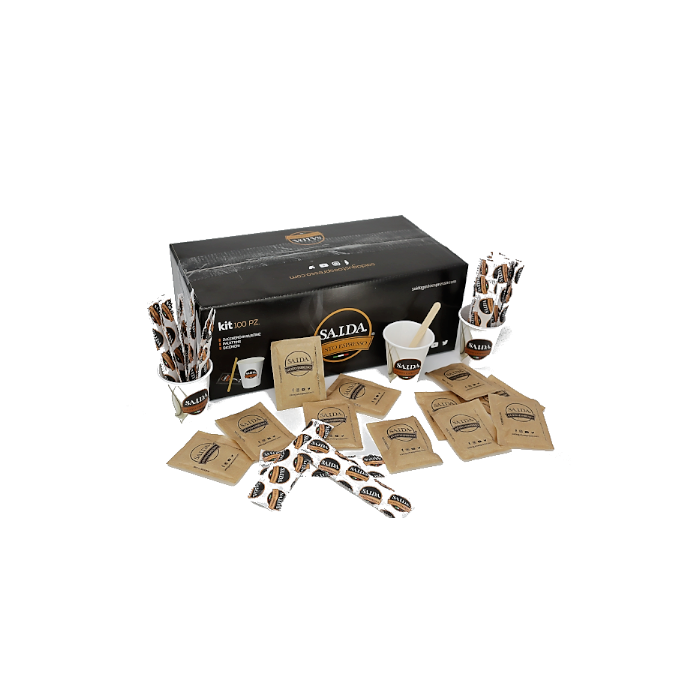 Kit Caffè Bicchierini palettine e zucchero di canna, Saida Gusto Espresso, 100 pezzi