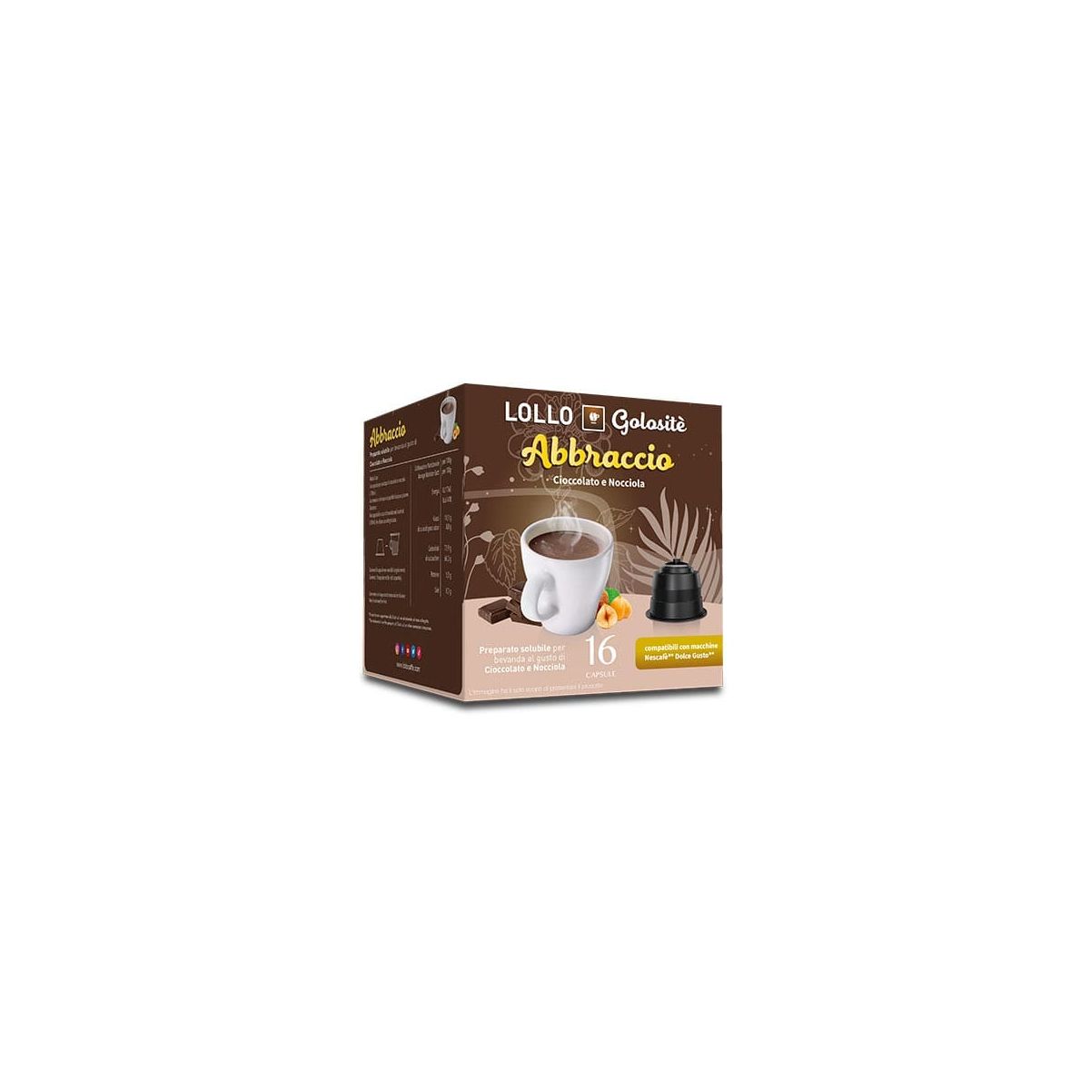 Bevanda al cioccolato e Nocciola, Capsule compatibili Nescafè Dolce Gusto, Lollo Caffè, 16 pezzi