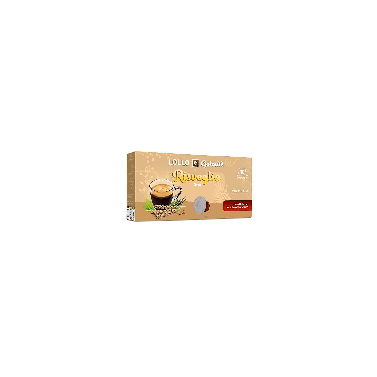 Caffè d'Orzo Solubile, Capsule Lollo Caffè Compatibili Nespresso, 10 pezzi