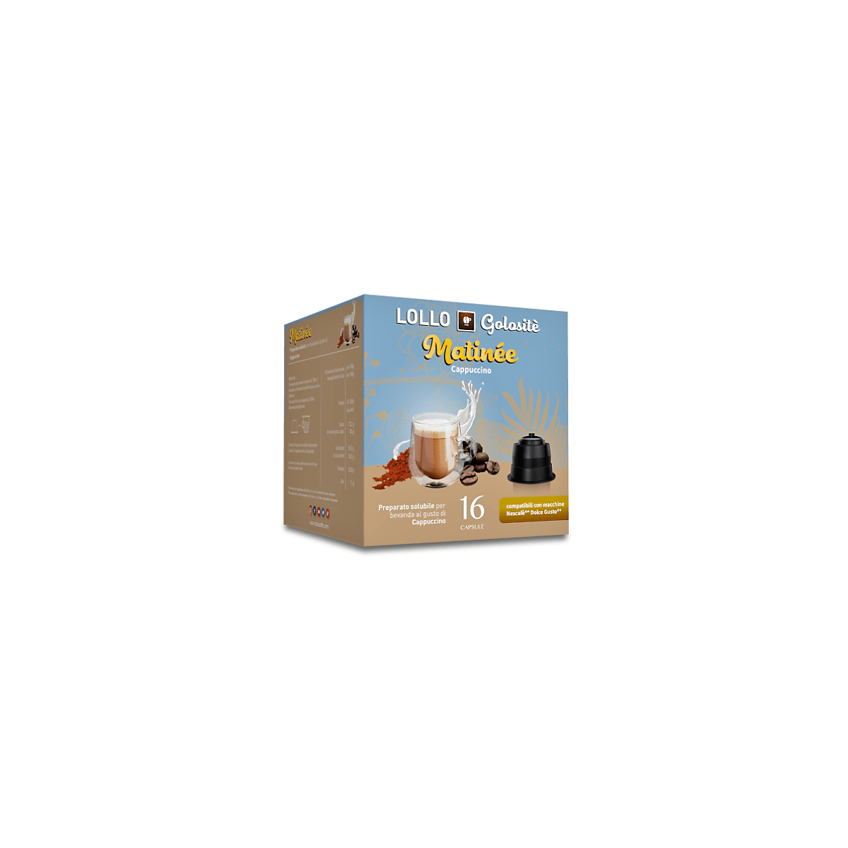 Cappuccino solubile, Capsule compatibili Nescafè Dolce Gusto, Lollo Caffè, 16 pezzi