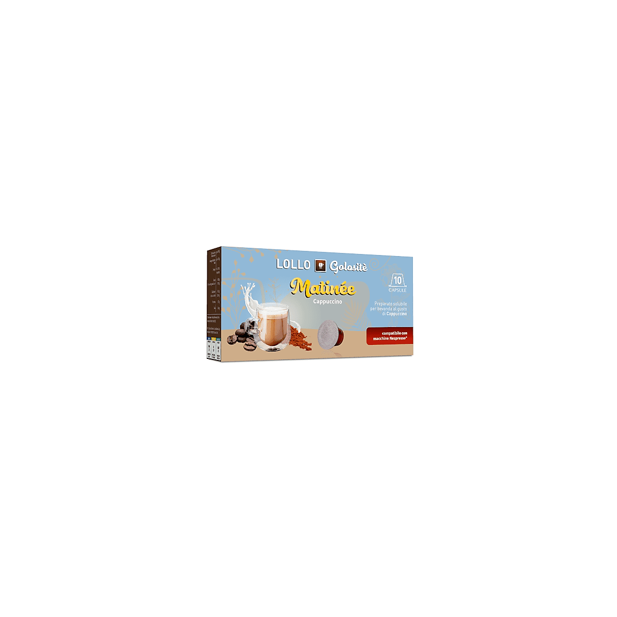 Cappuccino solubile, Capsule Lollo Caffè Compatibili Nespresso, 10 pezzi