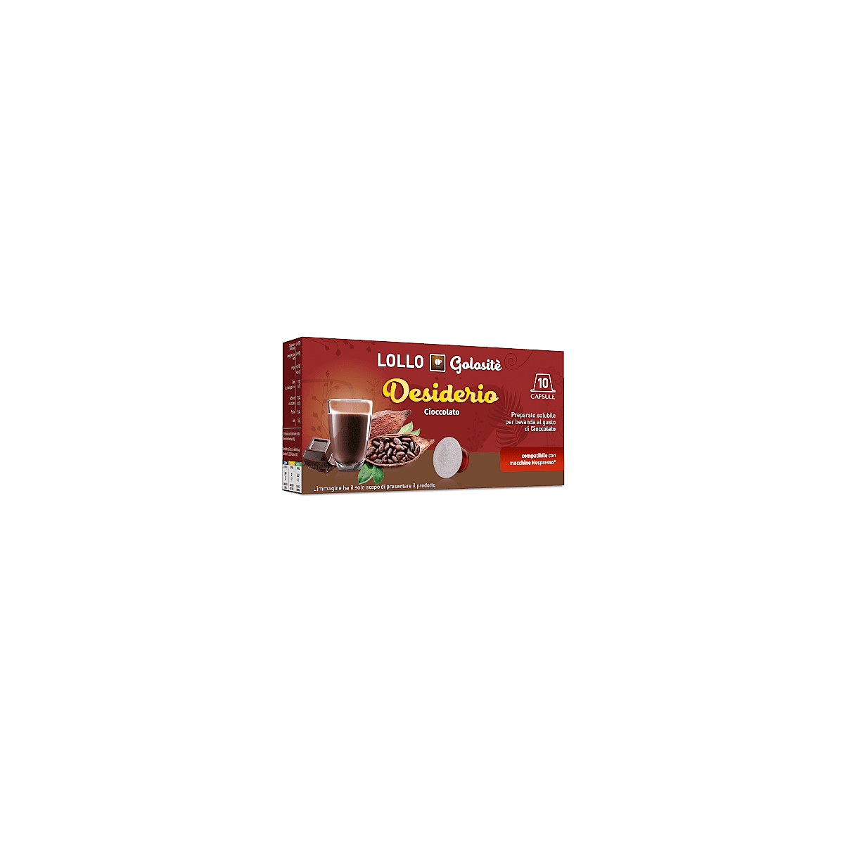 Cioccolato solubile, Capsule Lollo Caffè Compatibili Nespresso, 10 pezzi