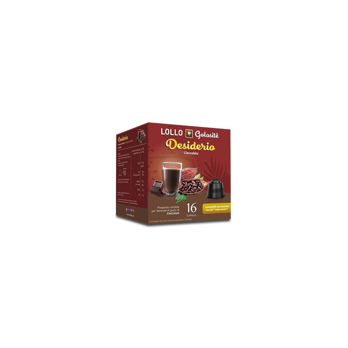 Cioccolato solubile, Capsule compatibili Nescafè Dolce Gusto, Lollo Caffè, 16 pezzi
