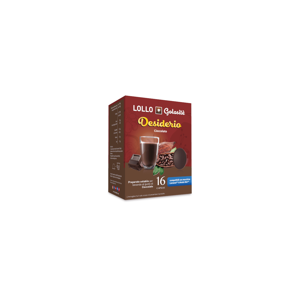 Cioccolato Solubile in Capsule Lollo Caffè Compatibili A Modo Mio, 16 Pezzi