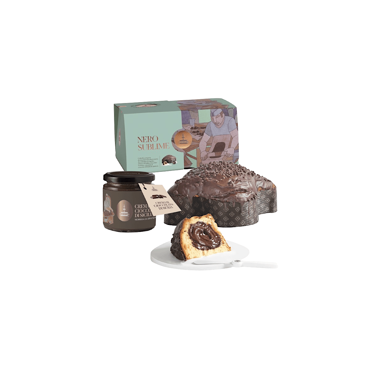Colomba Nero Sublime Fiasconaro, con Crema al Cioccolato di Modica da spalmare, 1Kg