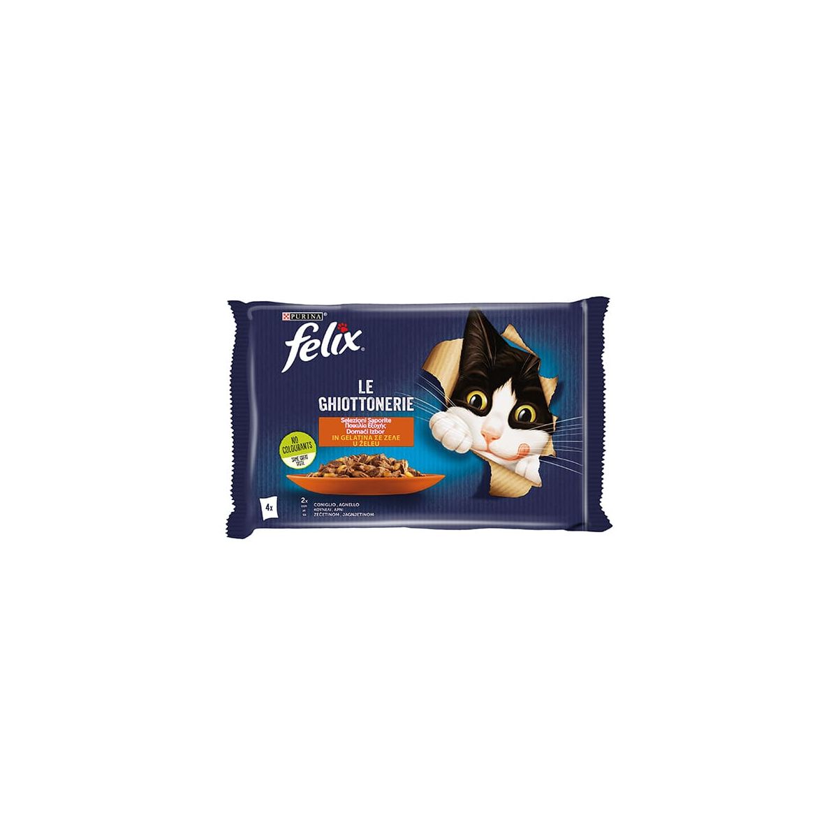 Felix Gatto Le Ghiottonerie, con Coniglio e Agnello in Gelatina, 4x85gr