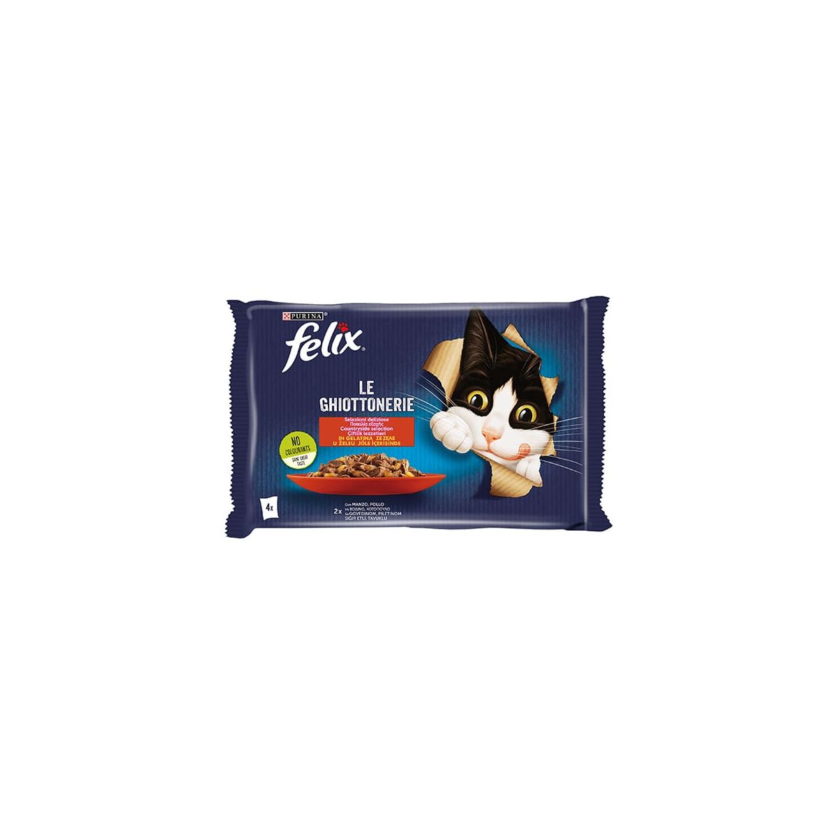 Felix Gatto Le Ghiottonerie, con Manzo e Pollo in Gelatina, 4x85gr