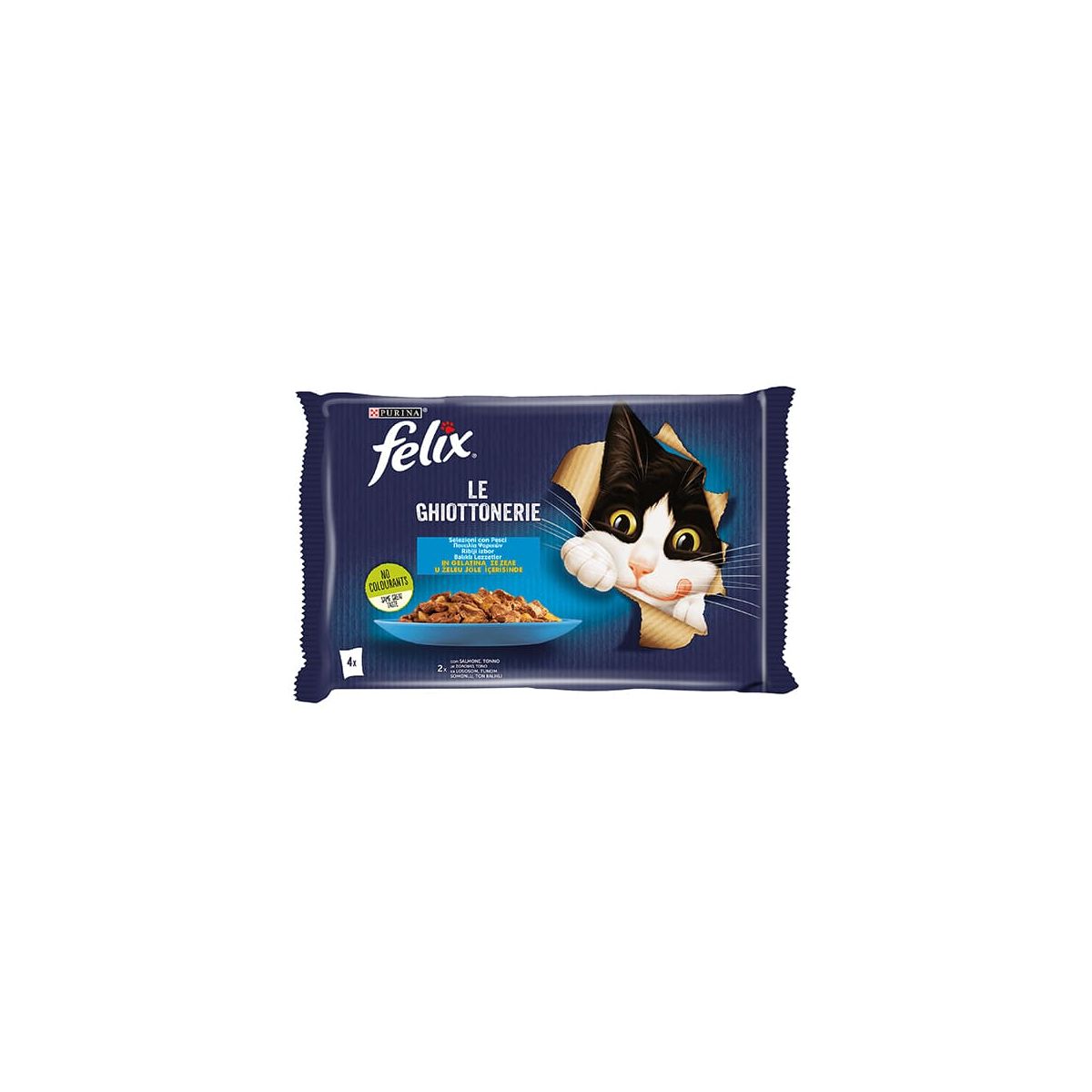 Felix Gatto Le Ghiottonerie, con Salmone e Tonno in Gelatina, 4x85gr