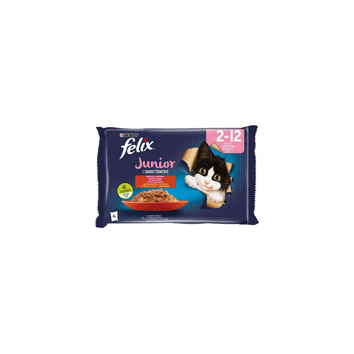FELIX Le GHIOTTONERIE Gatto Junior Con Manzo e Pollo 4x85 Gr