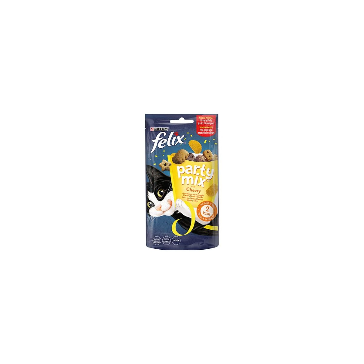 Felix Party Mix Gatto Snack Cheezy Mix formaggio Cheddar, Gouda e Edamer 60 Gr