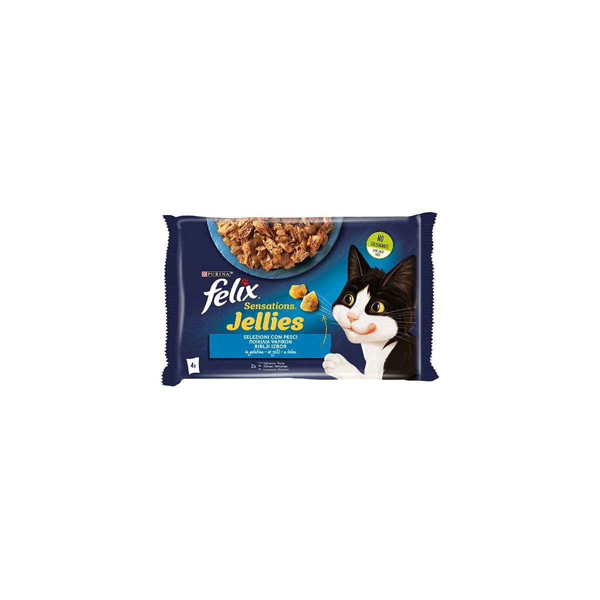 Felix Sensations Jellies, Selezione con Pesci: Salmone e Trota, 4x85 g