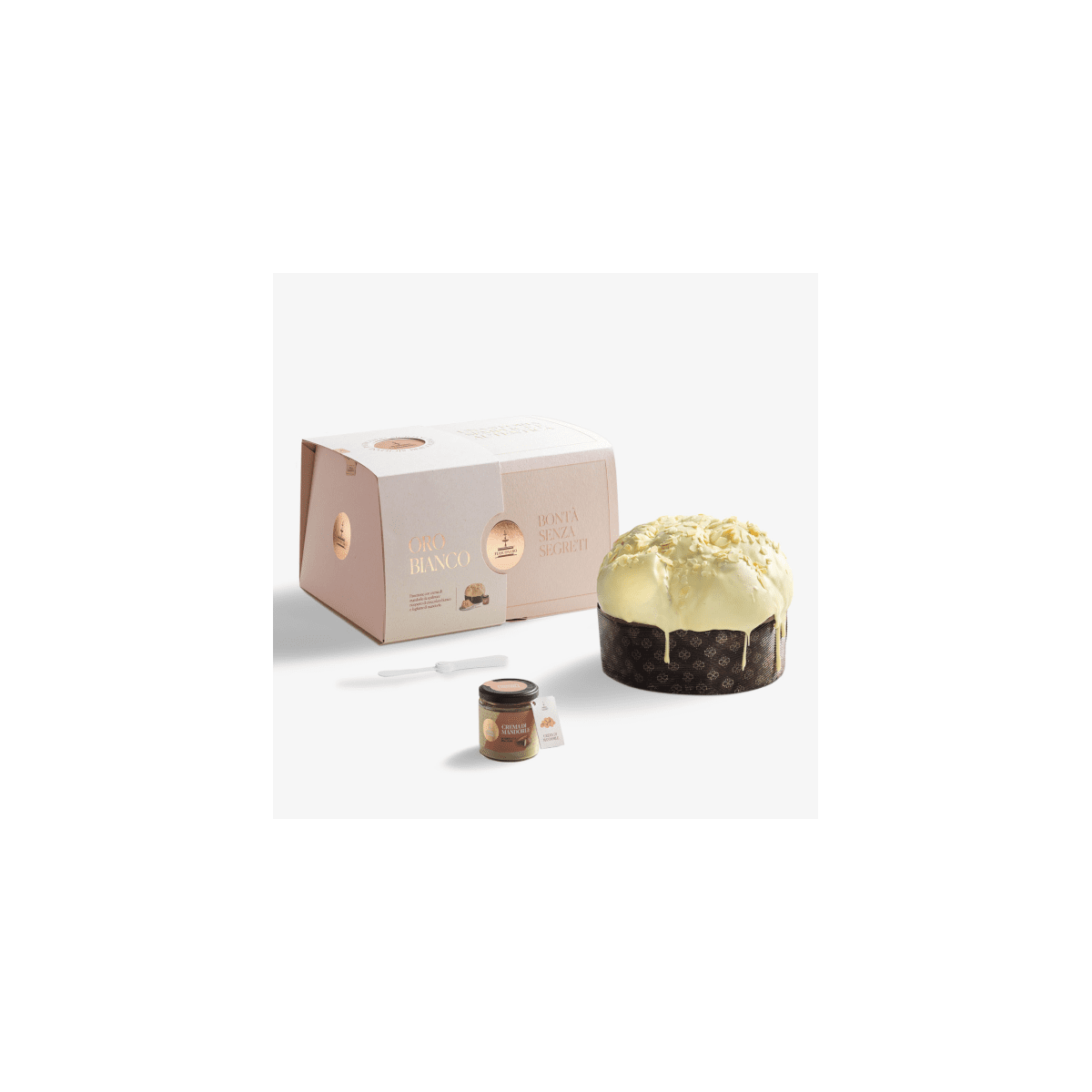 Fiasconaro Oro Bianco, Panettone con cioccolato bianco e crema di mandorle da spalmare, 1kg