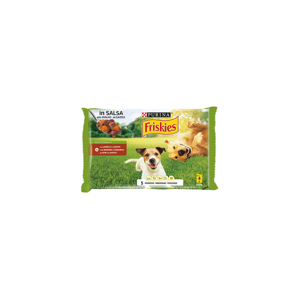 Friskies Cane, Bocconi in salsa con Agnello e Carote, 4x100gr