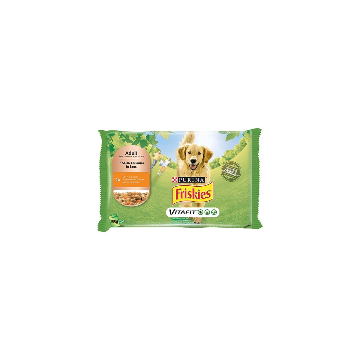 Friskies Cane, Bocconi in salsa con Pollo e Carote, 4x100gr