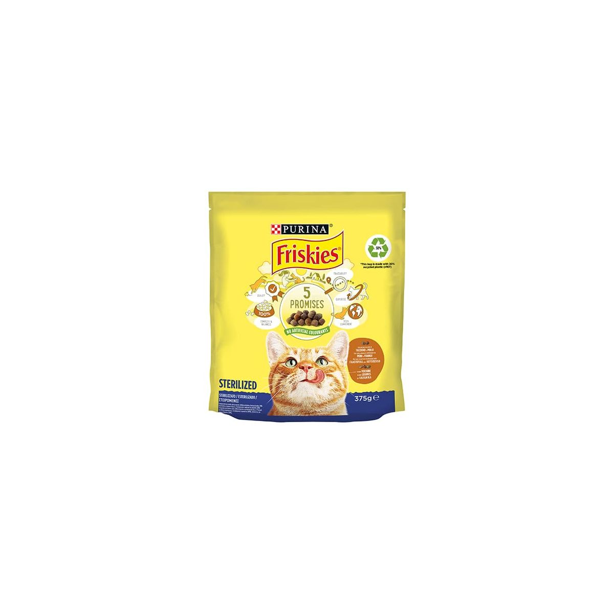 Friskies Gatti Sterilizzati, Crocchette con un gustoso mix di Pollo e Tacchino e con verdure 375 Gr