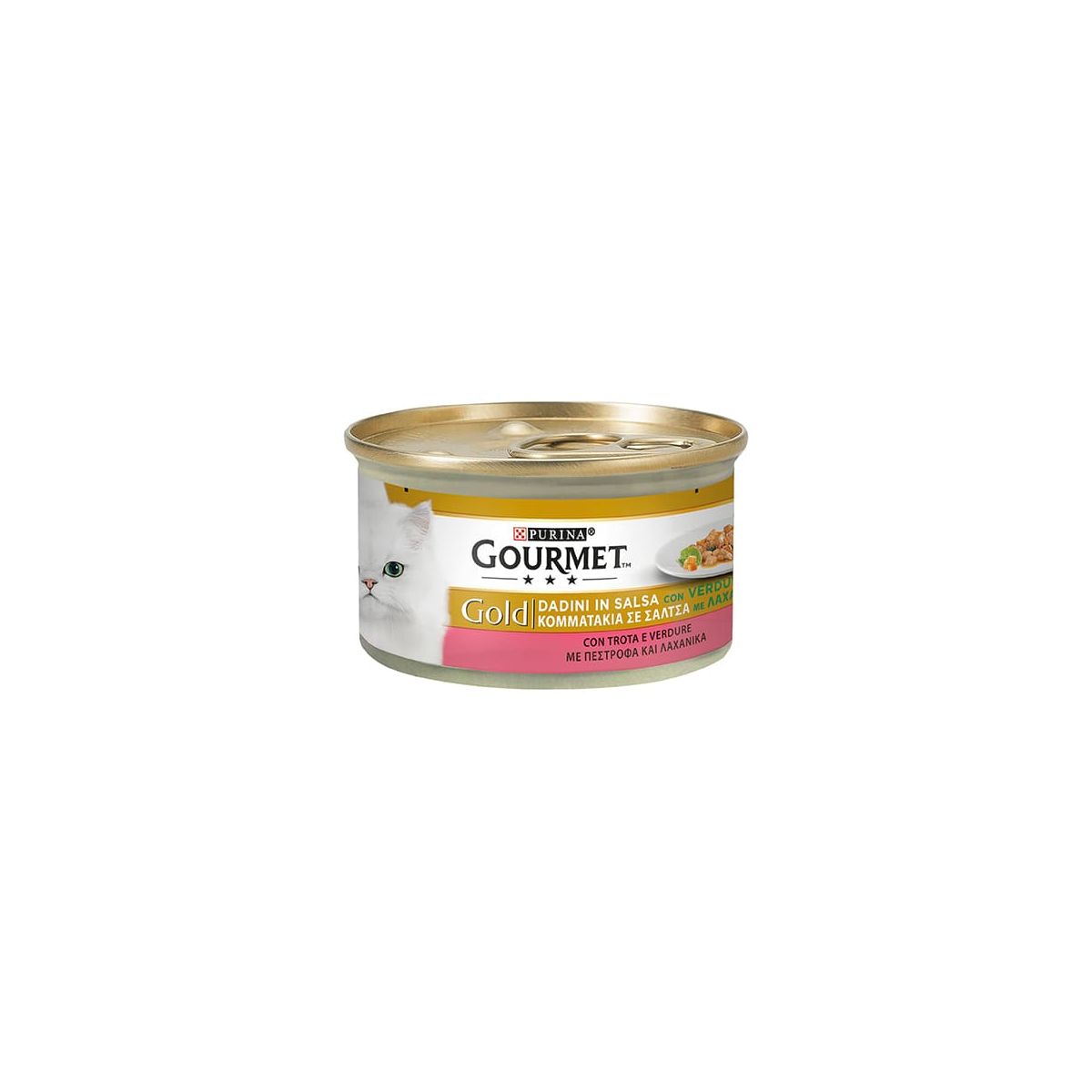 Gourmet Gold Gatto, Dadini in Salsa con Verdure e Trota, 85gr