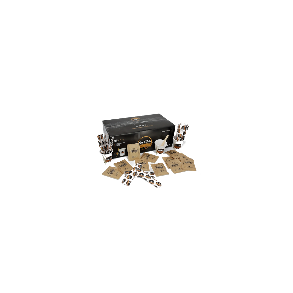 Kit Caffè Bicchierini palettine e zucchero di canna, Saida Gusto Espresso, 100 pezzi