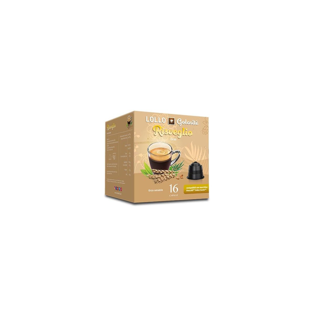 Orzo Solubile, Capsule compatibili con Nescafè Dolce Gusto, Lollo Caffè, 16 pezzi
