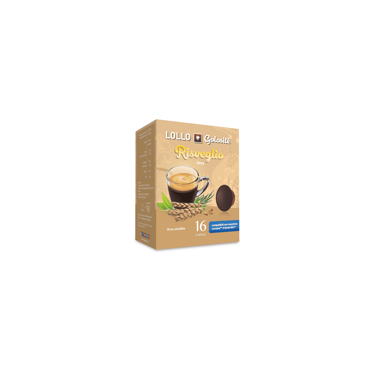 Orzo solubile in Capsule Lollo Caffè Compatibili A Modo Mio, 16 pezzi