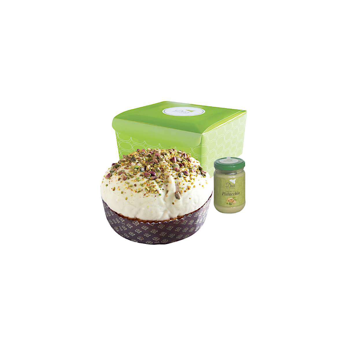 Panettone Artigianale Pistacchioso da 1 Kg + 200 g. Crema di Pistacchio In Barattolo