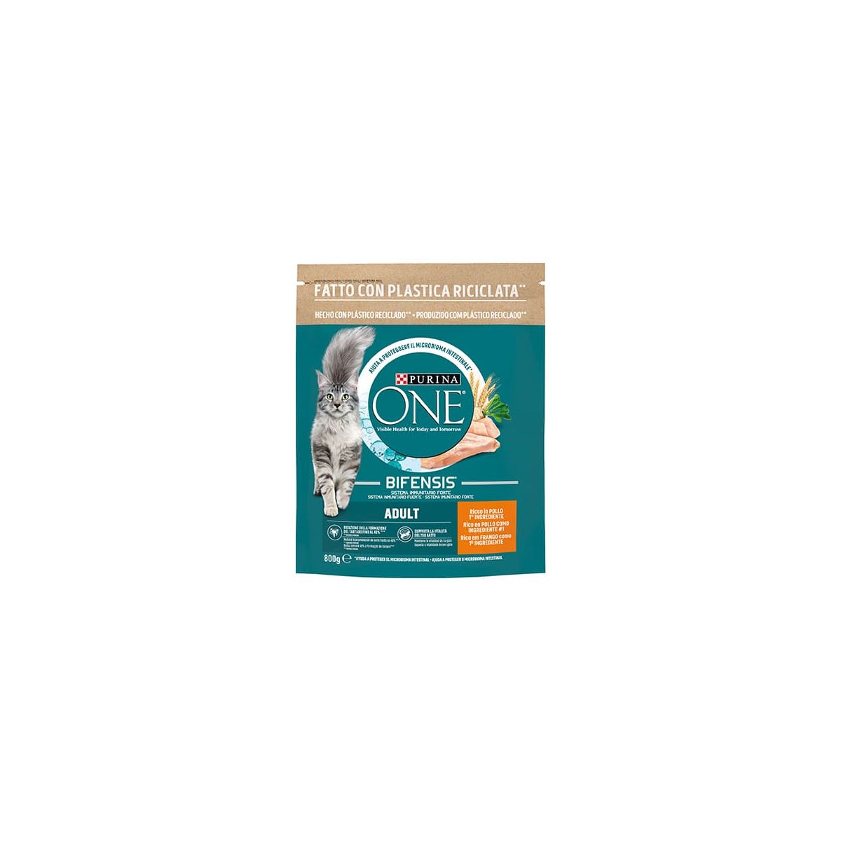 Purina One Adult per Gatto, con Pollo e Cereali Integrali, Bifensis 800 Gr