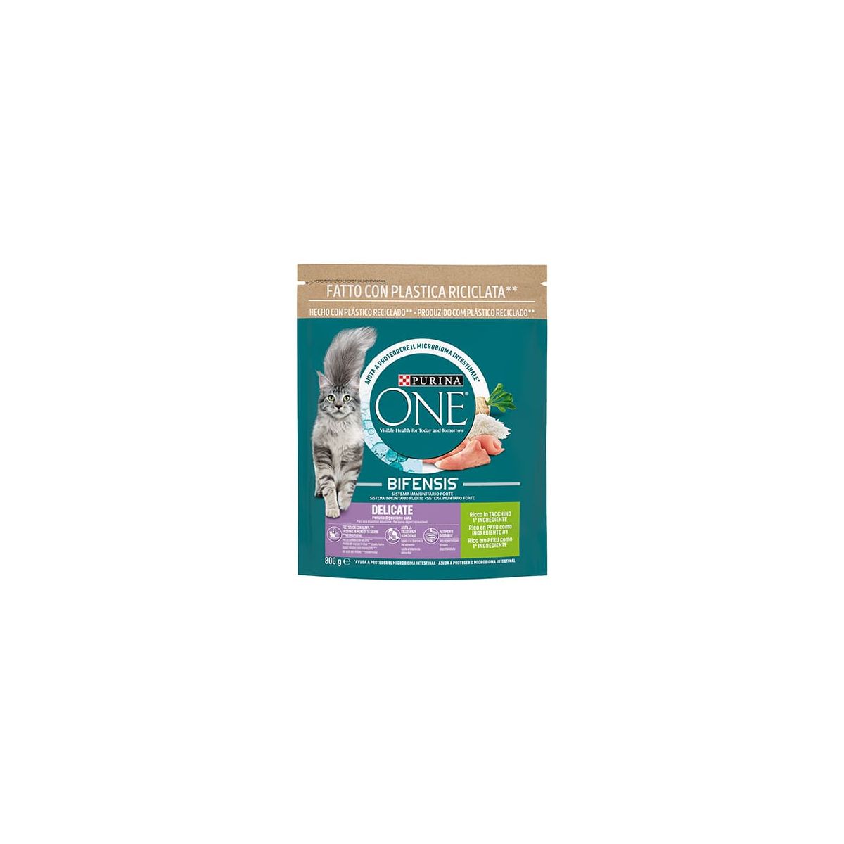 Purina One Delicate per Gatti, ricco in Tacchino, Bifensis 800gr