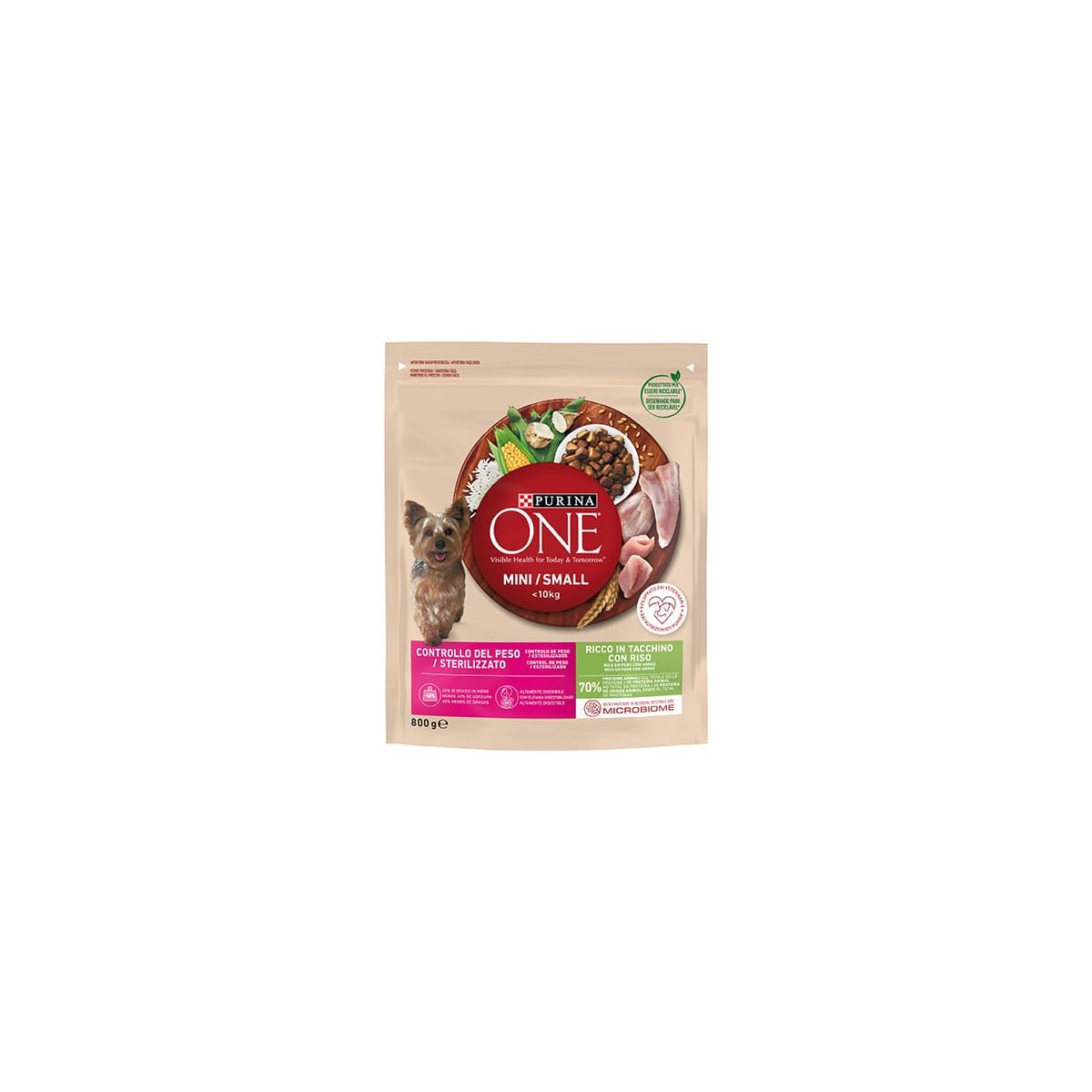 Purina ONE Mini Dog - Controllo del peso - Sterilizzato - con Tacchino e Riso 800 Gr