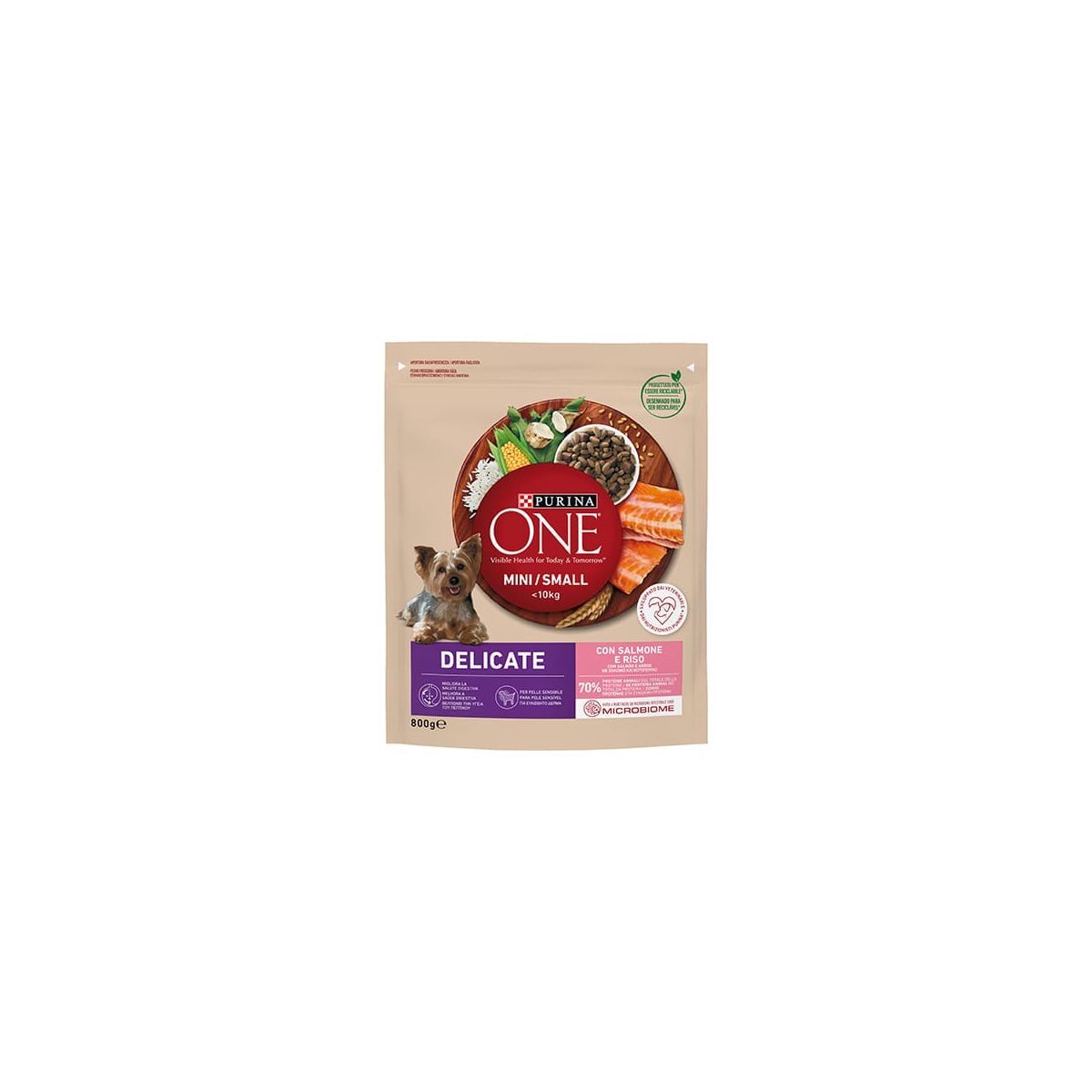 Purina One Mini Small Dog Delicate, Ricco in Salmone con Riso 800 Gr